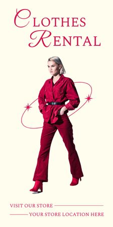 Woman in total red for rental clothes Graphic Design Template