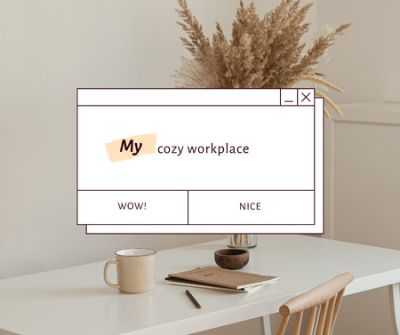 Cozy Workplace with Vase of Dried Flowers Facebook Design Template