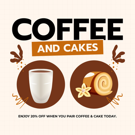 Sweet Cake At Discounted Rates With Coffee Offer Instagram AD Design Template