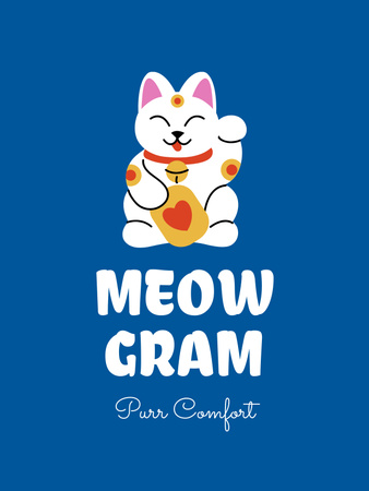 Милый смешной игрушечный кот на голубом Poster US – шаблон для дизайна