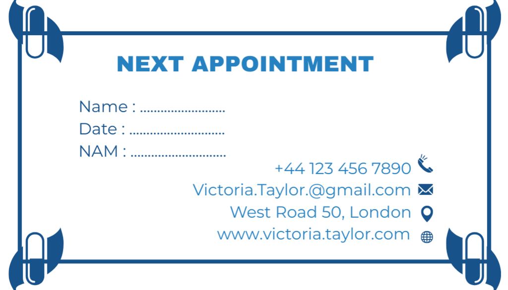 Next Appointment to Medical Center Business Card US Design Template