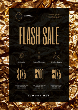 Designvorlage Clothes Store Sale with Golden Shiny Background für Poster
