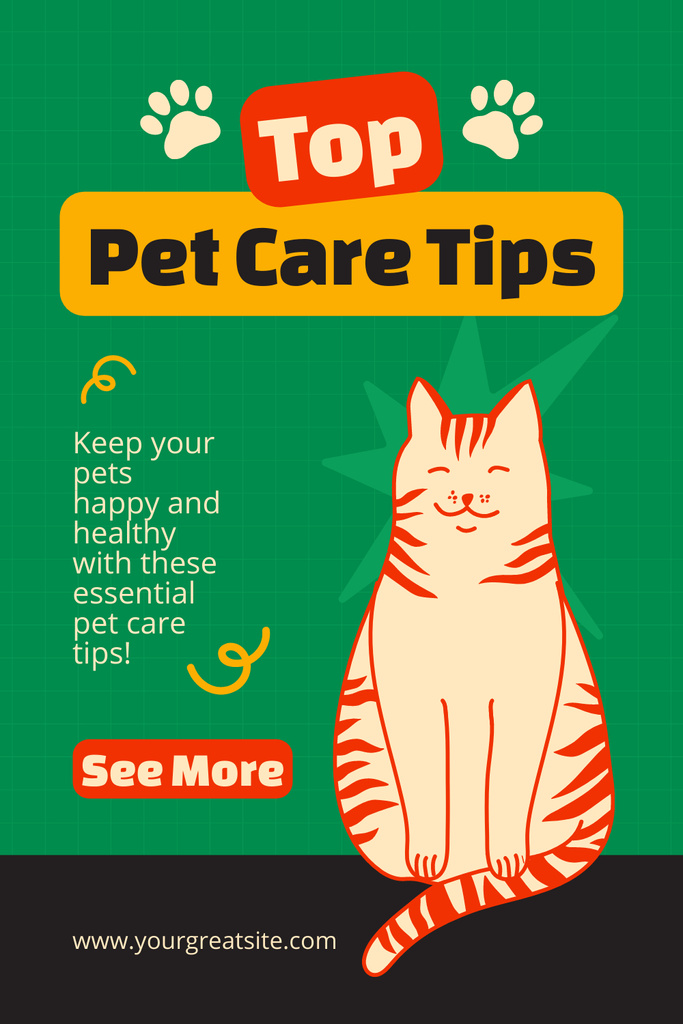 Designvorlage Top Tips for Caring for Cats für Pinterest