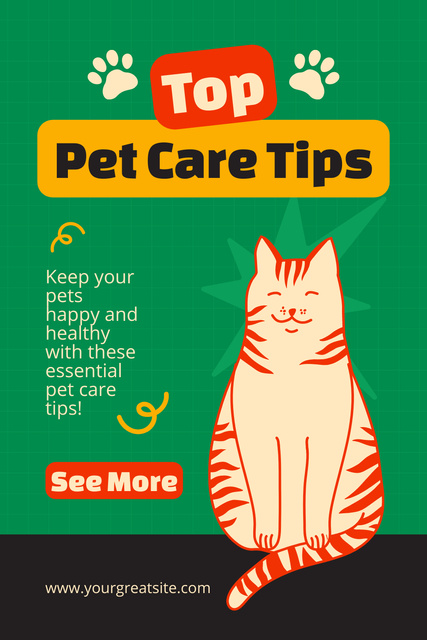 Designvorlage Top Tips for Caring for Cats für Pinterest