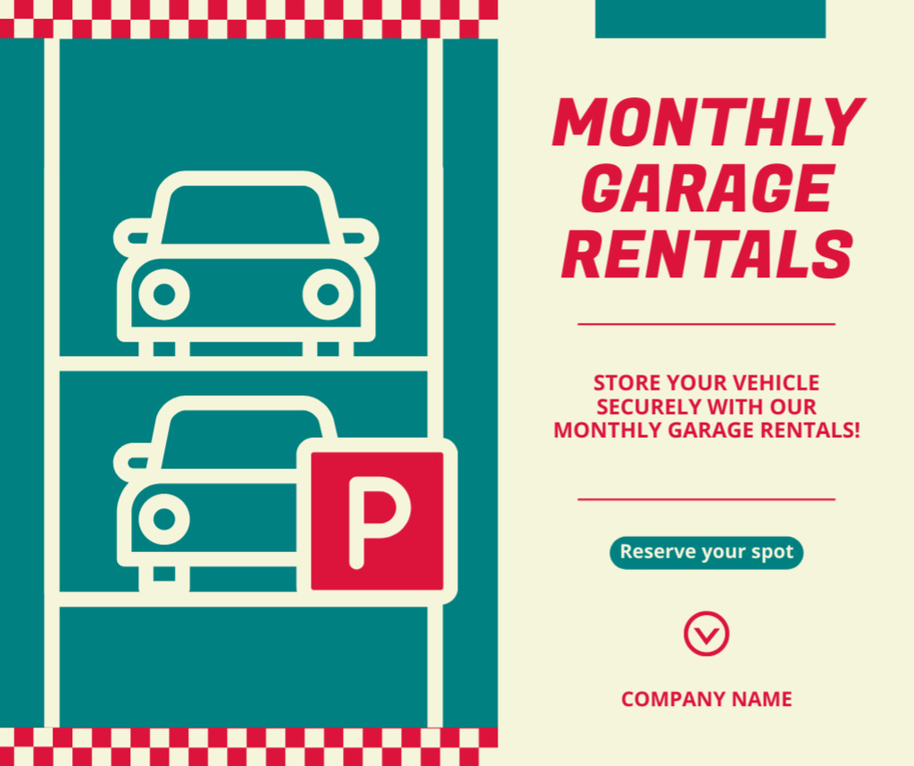 Designvorlage Monthly Rent Offer in Guarded Garage für Facebook