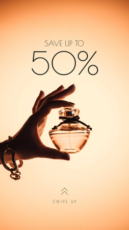 Modèle de visuel Offre de vente avec femme tenant une bouteille de parfum - Instagram Story