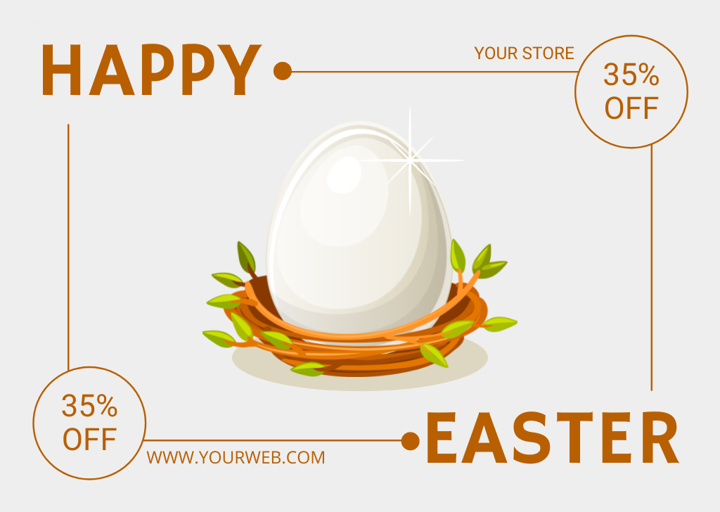 Easter Holiday Offer with White Egg in Nest Card Design Template