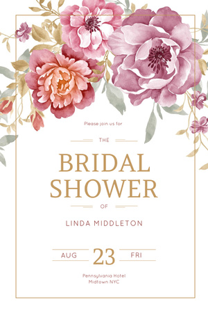 Bridal Shower Announcement with Tender Flowers Pinterest Πρότυπο σχεδίασης