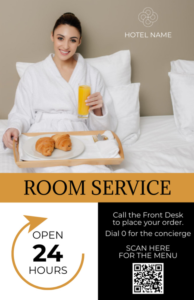 Offer of Room Services with Woman in Bed Recipe Card – шаблон для дизайну