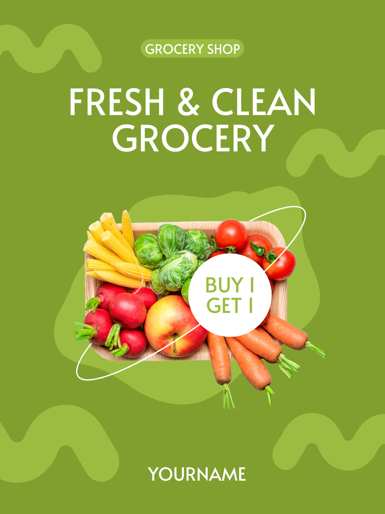 Healthy And Clean Veggies Promotion In Grocery Poster US Tasarım Şablonu