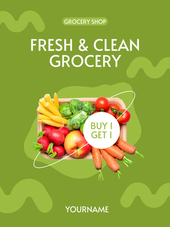 Healthy And Clean Veggies Promotion In Grocery Poster US Design Template