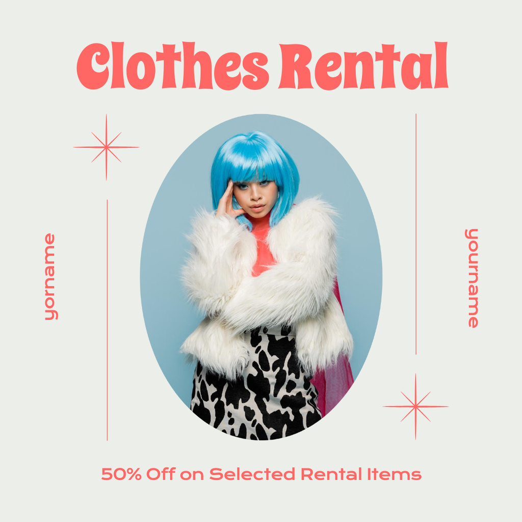 Funky woman for rental clothes services Instagramデザインテンプレート