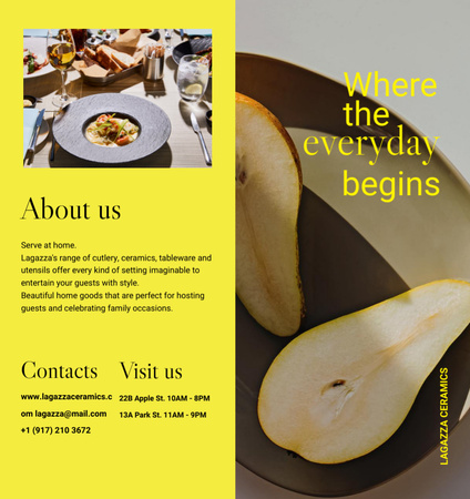 Fresh Pears on Plate Brochure Din Large Bi-fold Design Template