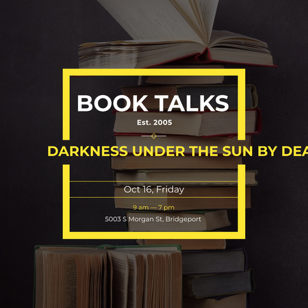 Book talks Announcement with Stack of Books Instagram Design Template