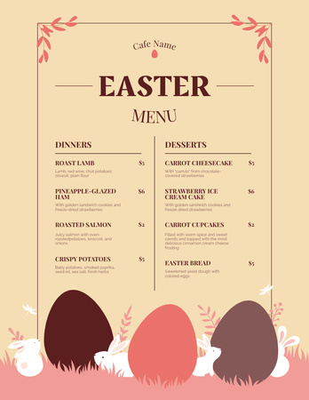 Designvorlage Spezielles Osteressen-Angebot mit bunten Eiern und Kaninchen für Menu 8.5x11in