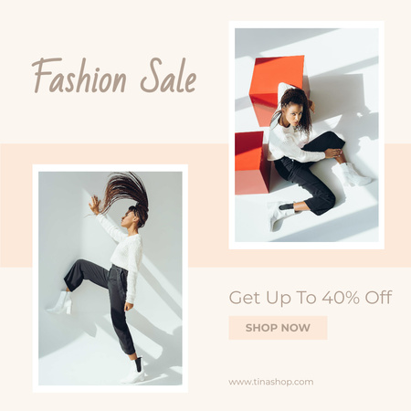 Fashion Sale with Woman in Black and White Instagram Design Template