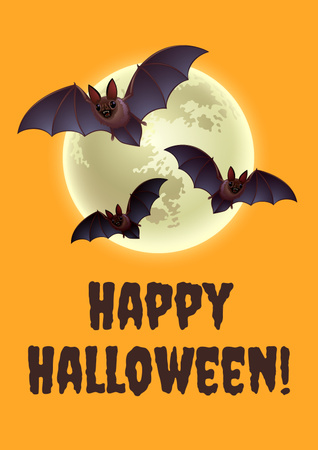 Halloween Greeting with Bats and Moon Poster Modelo de Design