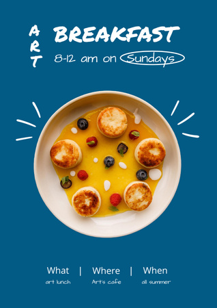 Designvorlage Offer of Tasty Cheese Pancakes for Breakfast für Poster A3