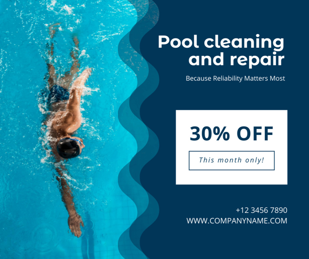 Designvorlage Discount on Repair and Cleaning of Pools für Facebook
