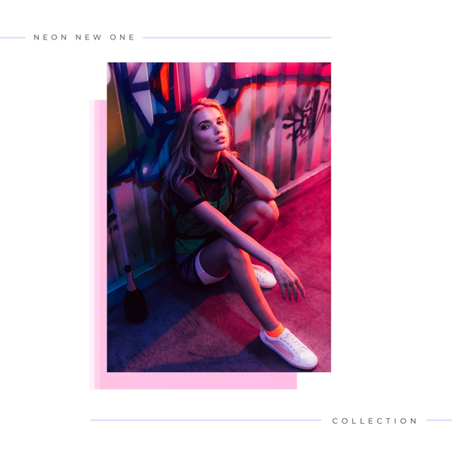 Designvorlage Fashion Collection ad with Stylish woman in neon für Instagram