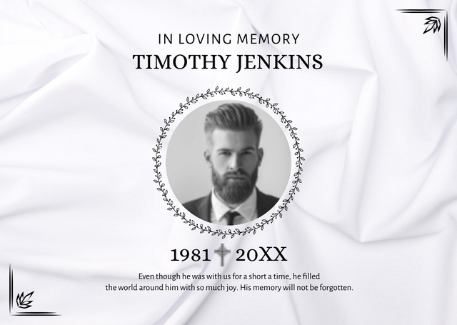 In Loving Memory Phrase for Young Man Card Πρότυπο σχεδίασης