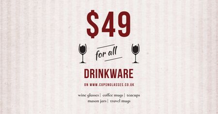 Drinkware Sale Offer with Wine Glasses Facebook AD Design Template