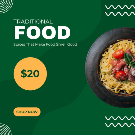 Spicy Traditional Meal Offer with Noodles  Instagram Design Template