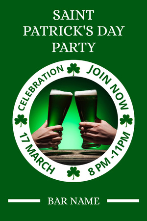 St. Patrick's Day Party se zelenými pivními sklenicemi Pinterest Šablona návrhu