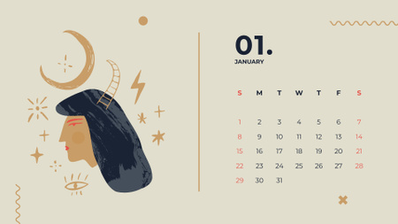 Creative Illustration of Zodiac Signs on Beige Calendar Design Template