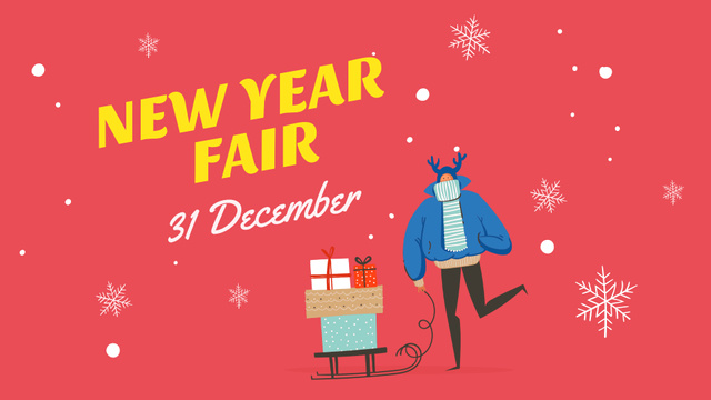 New Year Fair Announcement with Deer and Gifts FB event cover – шаблон для дизайна