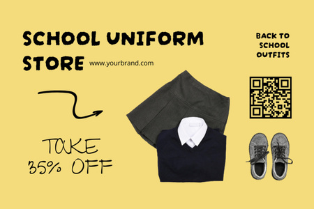 Ontwerpsjabloon van Label van Terug naar schoolaanbieding met advertentie van uniformwinkel