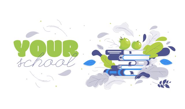 School Apply Announcement with Illustration of Books Business card Tasarım Şablonu