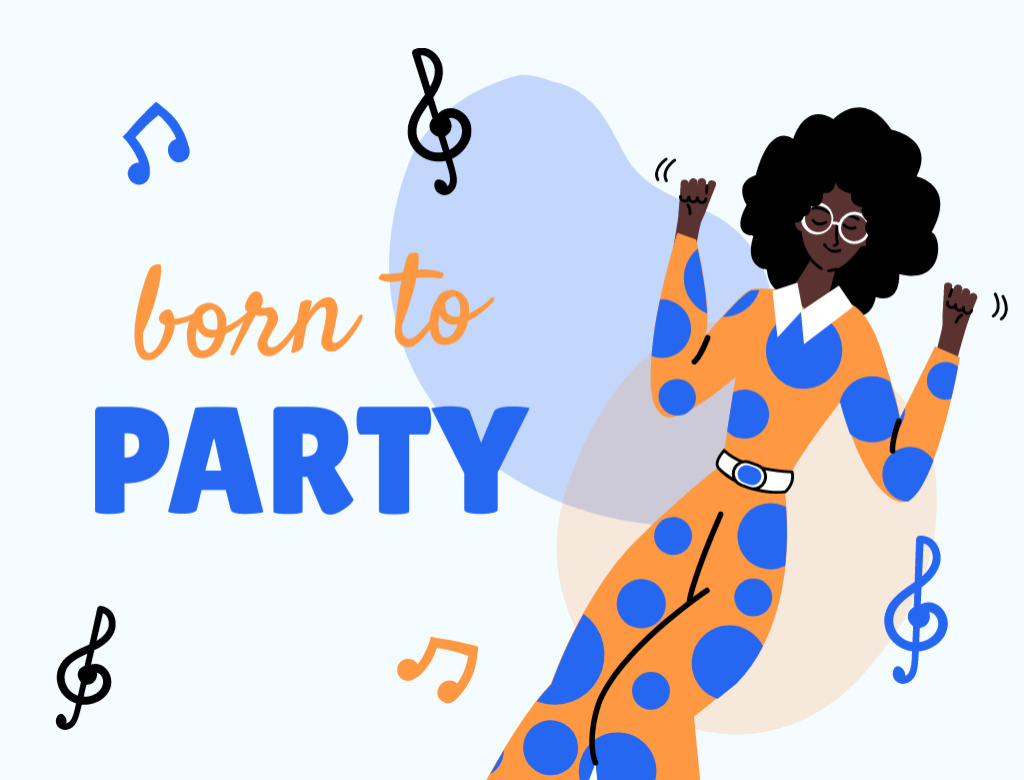 Party Announcement with Dancing African American Woman Postcard 4.2x5.5in – шаблон для дизайну