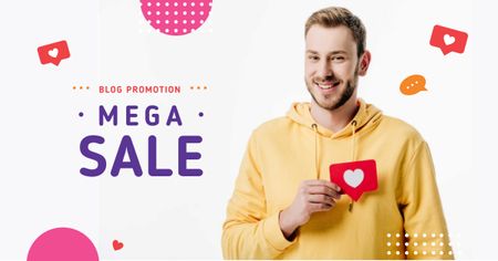 Blog Promotion Ad with Man Holding Heart Icon Facebook AD tervezősablon