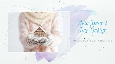 Hands holding house model for New Year Title Design Template