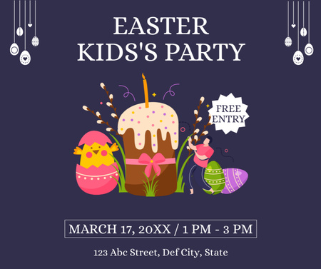 Announcement of Easter Party for Kids Facebook Design Template