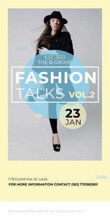 Fashion talks announcement with Stylish Woman Graphic Modelo de Design