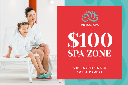 Platilla de diseño Spa Zone Offer with Mother and Daughter in Bathrobes Gift Certificate