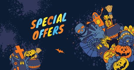 Platilla de diseño Special Halloween Offer with Cartoon Pumpkins Facebook AD