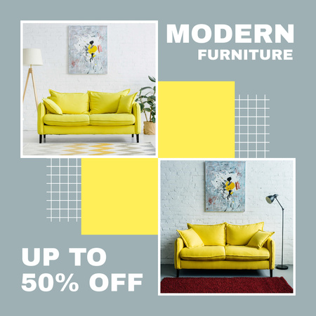 Designvorlage möbelverkauf mit gelbem sofa für Instagram