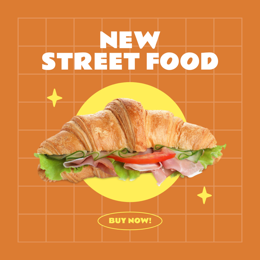 Street Food Ad with Delicious Croissant Instagram Modelo de Design
