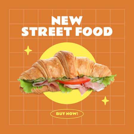 Lezzetli Kruvasan İçeren Sokak Yemekleri Reklamı Instagram Tasarım Şablonu