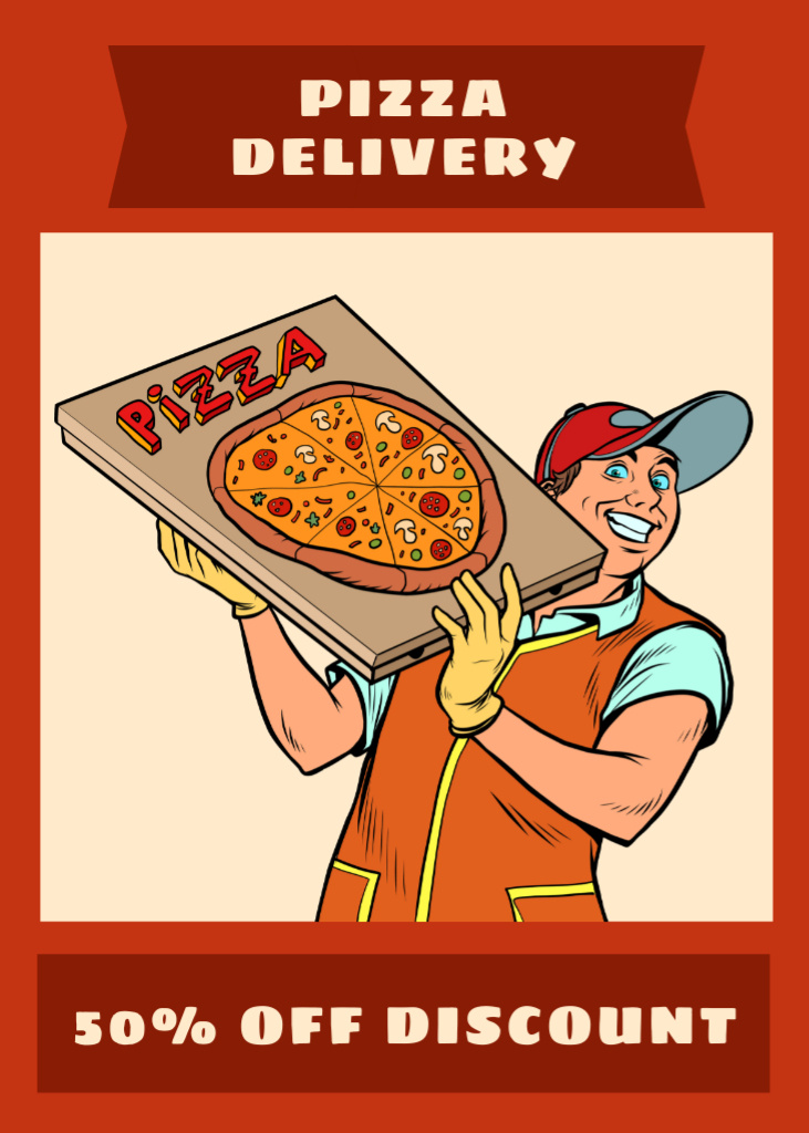 Modèle de visuel Pizza Delivery Discount Offer with Young Courier - Flayer