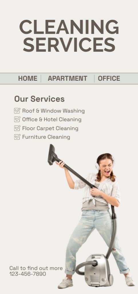 Cleaning Services Ad with Woman with Vacuum Cleaner Flyer DIN Large Design Template