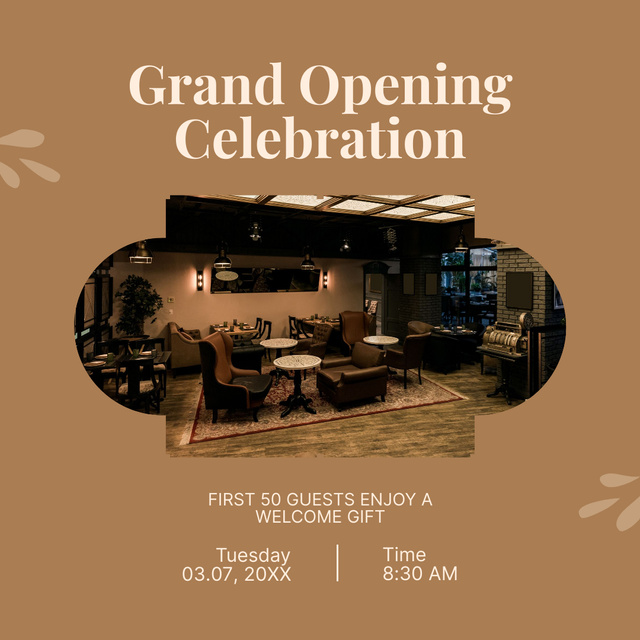Cozy Grand Opening Celebration With Welcoming Gift Instagram AD Πρότυπο σχεδίασης