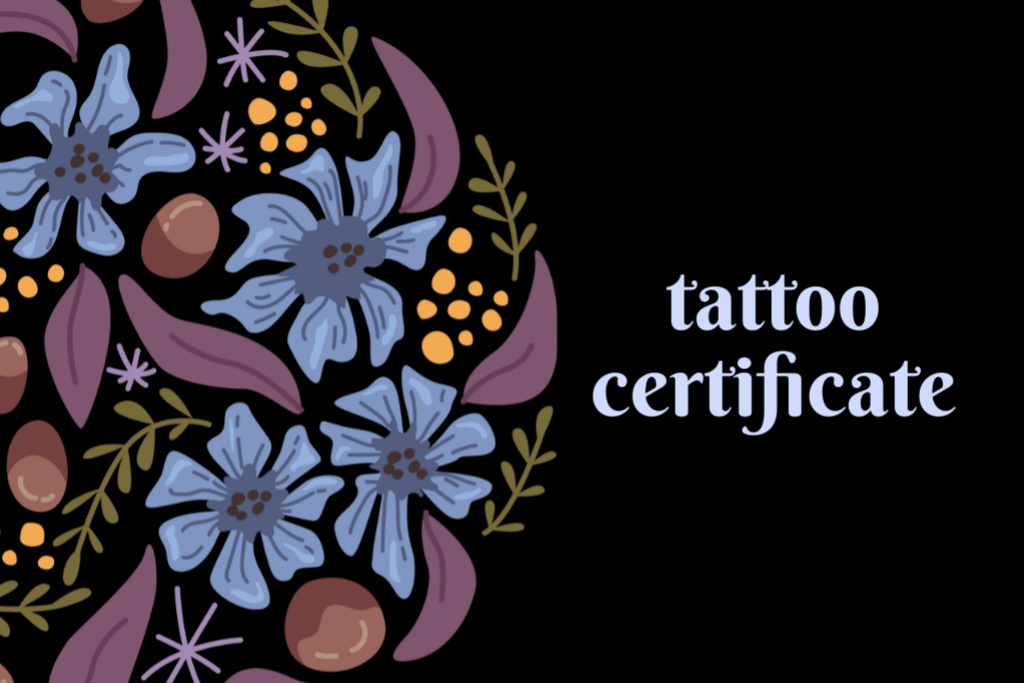 Tattoo Studio Service With Discount And Flowers Gift Certificate Tasarım Şablonu