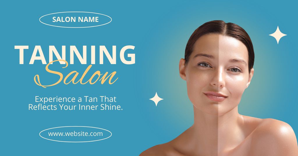 Plantilla de diseño de Tanning Salon Advertising with Woman on Blue Facebook AD 