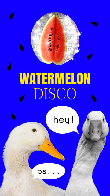 Funny Illustration with Watermelon Disco Ball and Gooses Instagram Story Šablona návrhu