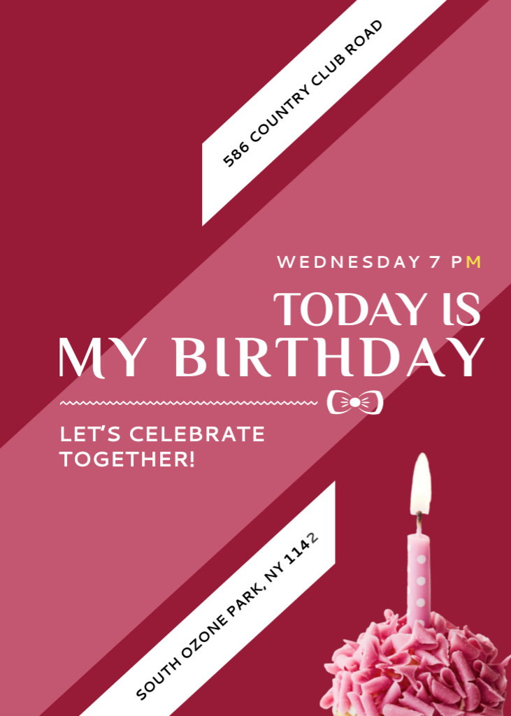 Birthday Party Announcement with Сake and Сandle Invitation Design Template