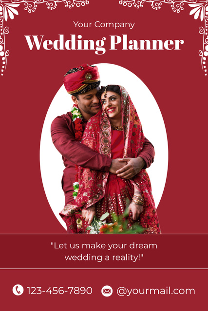 Wedding Planner Offer with Attractive Indian Bride and Groom Pinterest Tasarım Şablonu